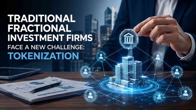 Traditional fractional investment firms facing tokenization challenge with digital real estate and blockchain-based ownership structure concept.